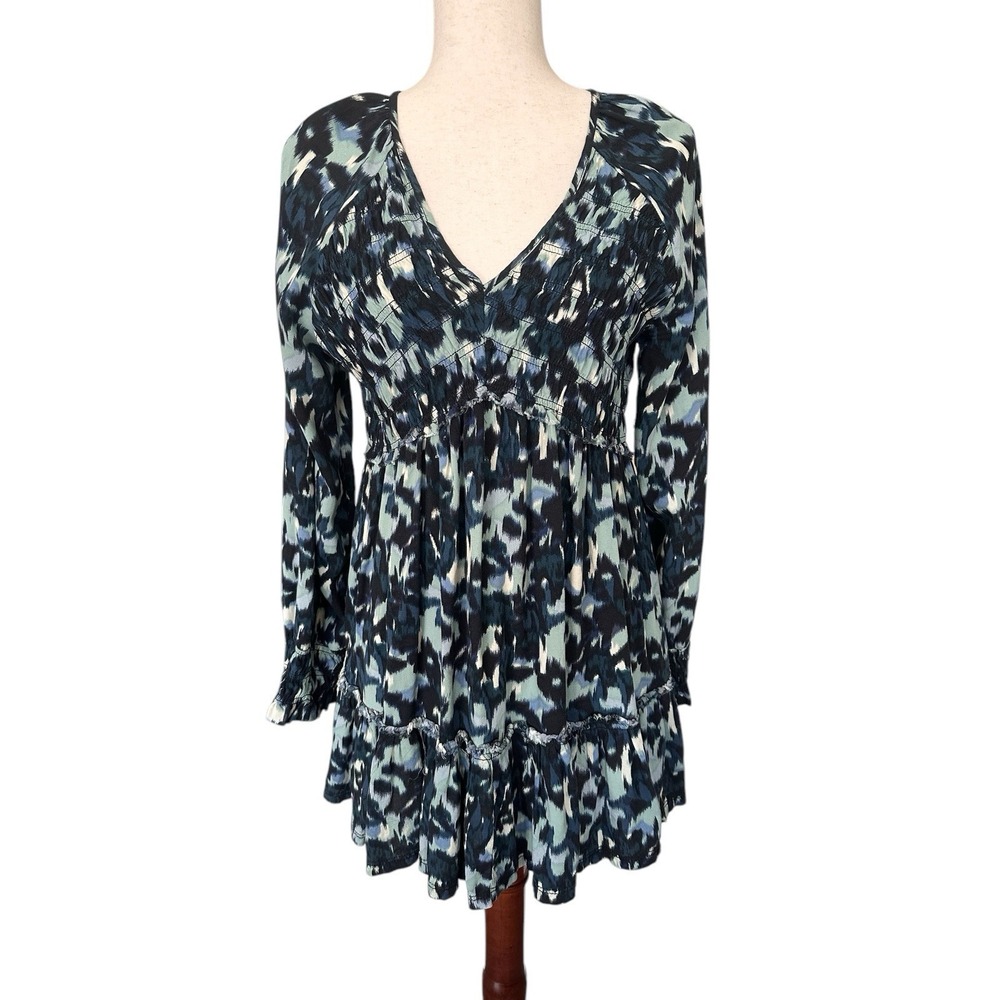 Beach‎ Lunch Lounge Talia Tunic Dress V Neck Smocked Coverup Flowy SZ Medium